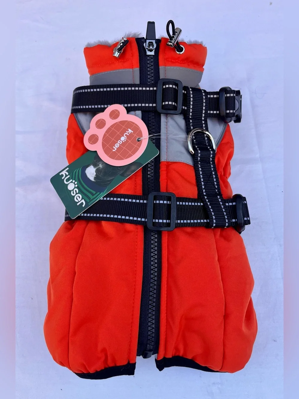 Kuoser Waterproof Dog Coat, Warm Reversible Dog Jacket with Leash Hole Soft Cozy